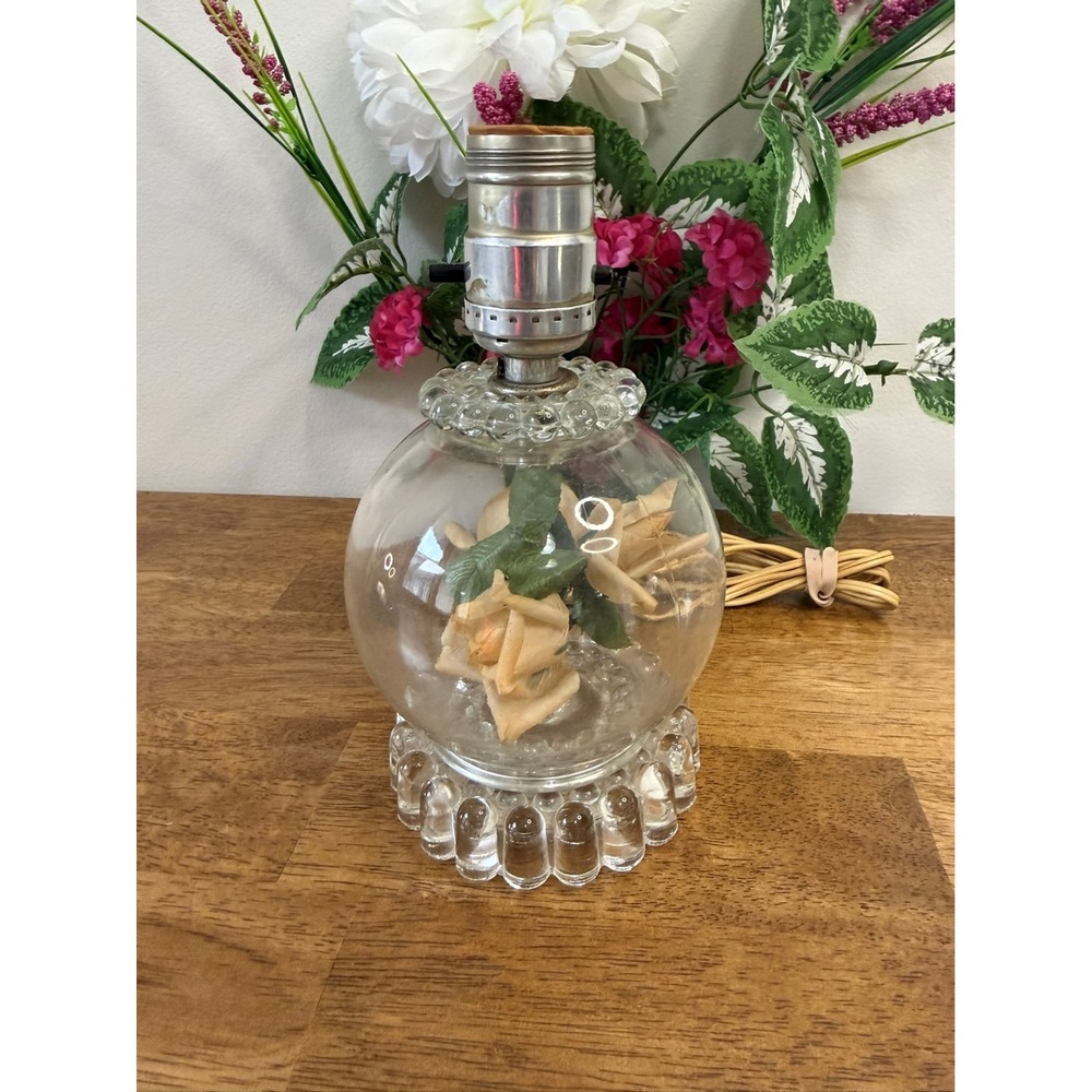 Vintage Clear Glass Globe Lamp Floral‎ Insert – Tested Working MCM Retro Decor